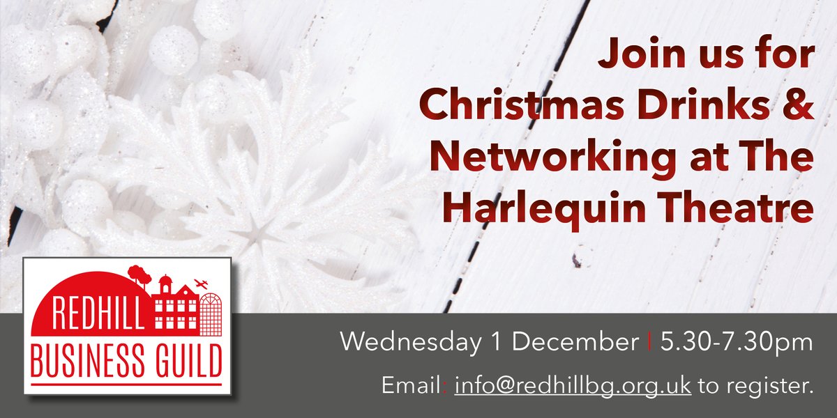 RedhillGuild's tweet photo. 🥂 Join us for Christmas drinks &amp; networking on Wednesday 1 December from 5.30pm at the Harlequin Theatre bar.
Open to all RH1 businesses and organisations. To book your free place email info@redhillbg.org.uk
https://t.co/LGC3evFH9g
#Redhill #SupportLocal https://t.co/XjnZw4bYuI