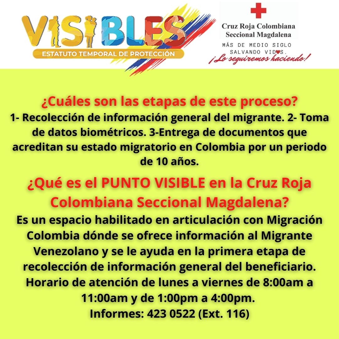 CruzRojaMag's tweet photo. La @CruzRojaMag  se encuentra apoyando el proceso de Migración Colombia encaminado al Estatuto de Protección Temporal a la Población Migrante Venezolana.
El #PuntoVisible de la @CruzRojaMag  ofrece gratuitamente atención y asesoría a la población migrante venezolana. https://t.co/pEb3oCDw5G