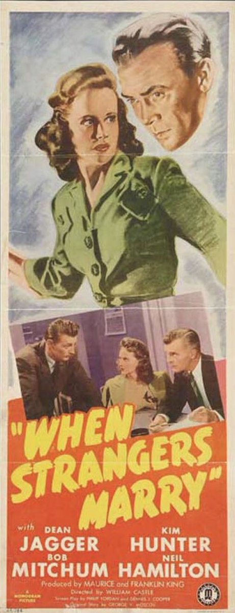 FilmFan1971's tweet photo. Alternate posters and a lobby card for When Strangers Marry (1944). It was retitled Betrayed for its re-release in 1949, when Mitchum (lower billed as Bob Mitchum on the 1944 poster) was a bigger star. #Noirvember #WhenStrangersMarry https://t.co/CA04NV1utE