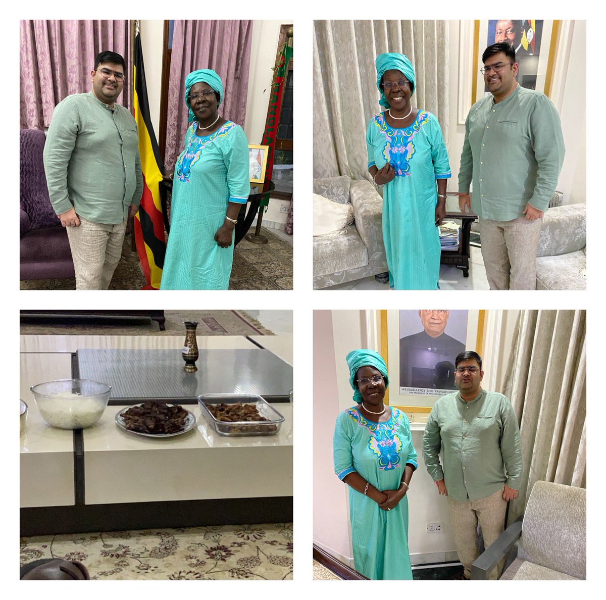 theDORinIN's tweet photo. Diwali greetings from #Royanindia to Her excellency Grace Akello and His Excellency Amb Chipare 

conversations and laughs …. It’s all about how you connect 

Happy diwali 🪔 and seasons greetings 

#uganda #zimbabwe #diplomacy #mentalhealth https://t.co/PVNIi1oTUj