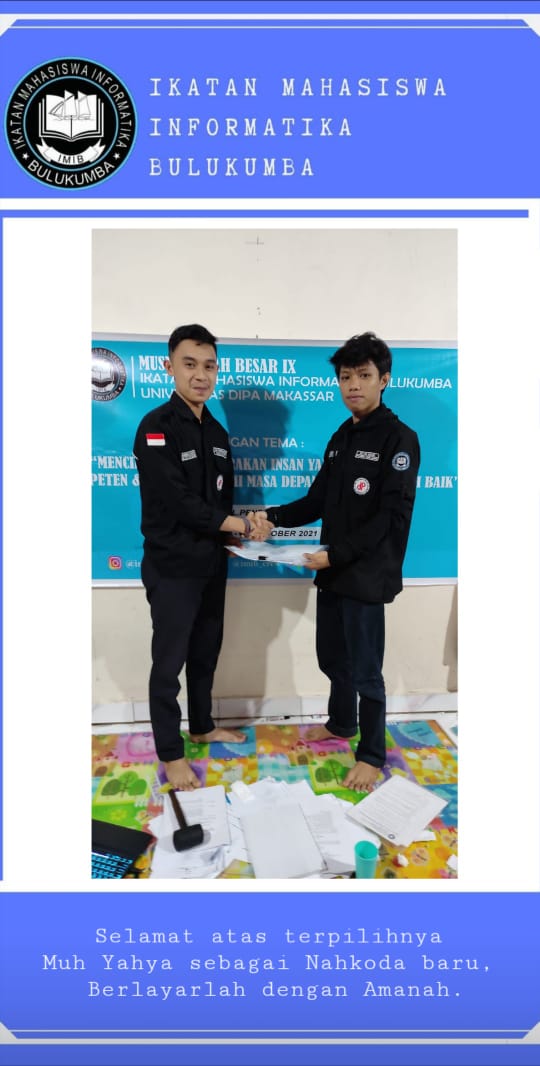 imib_crew's tweet photo. Selamat atas terpilihnya Muh Yahya sebagai ketua umum IMIB UNDIPA Makassar periode 2021-2022

#SalamGollaEja
#Amanahkii https://t.co/uxIjI0mrP3