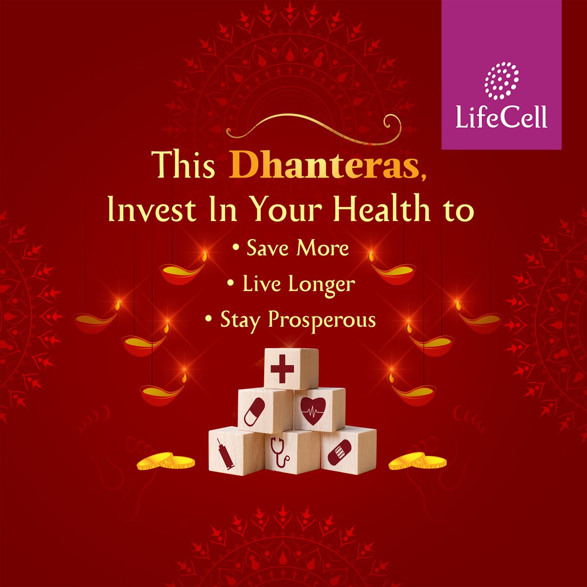 Lifecellint's tweet photo. This Dhanteras invest for your family's future health by choosing LifeCell cord blood banking with affordable pricing plans to suit any budget. For more information visit @https://www.lifecell.in/
#lifecell #stemcell #stemcellbank #cordblood #Dhanteras #festiveoffers https://t.co/p7rFCGvHOP