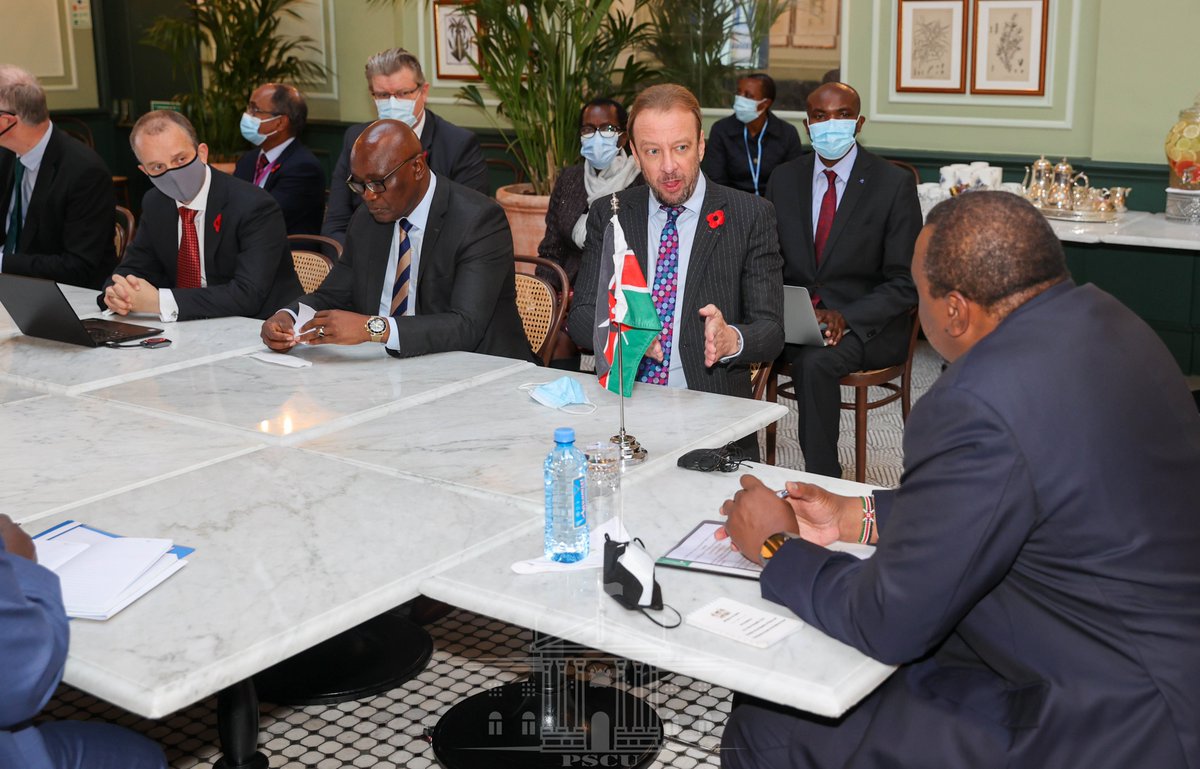 StateHouseKenya's tweet photo. 1/3 President Uhuru Kenyatta on Tuesday morning met with the leadership team of the Kenya-UK Health Alliance (KUKHA) on the sidelines of the ongoing 26th UN Climate Change Conference (#COP26 ) in Glasgow, Scotland. https://t.co/d6aivGG65i