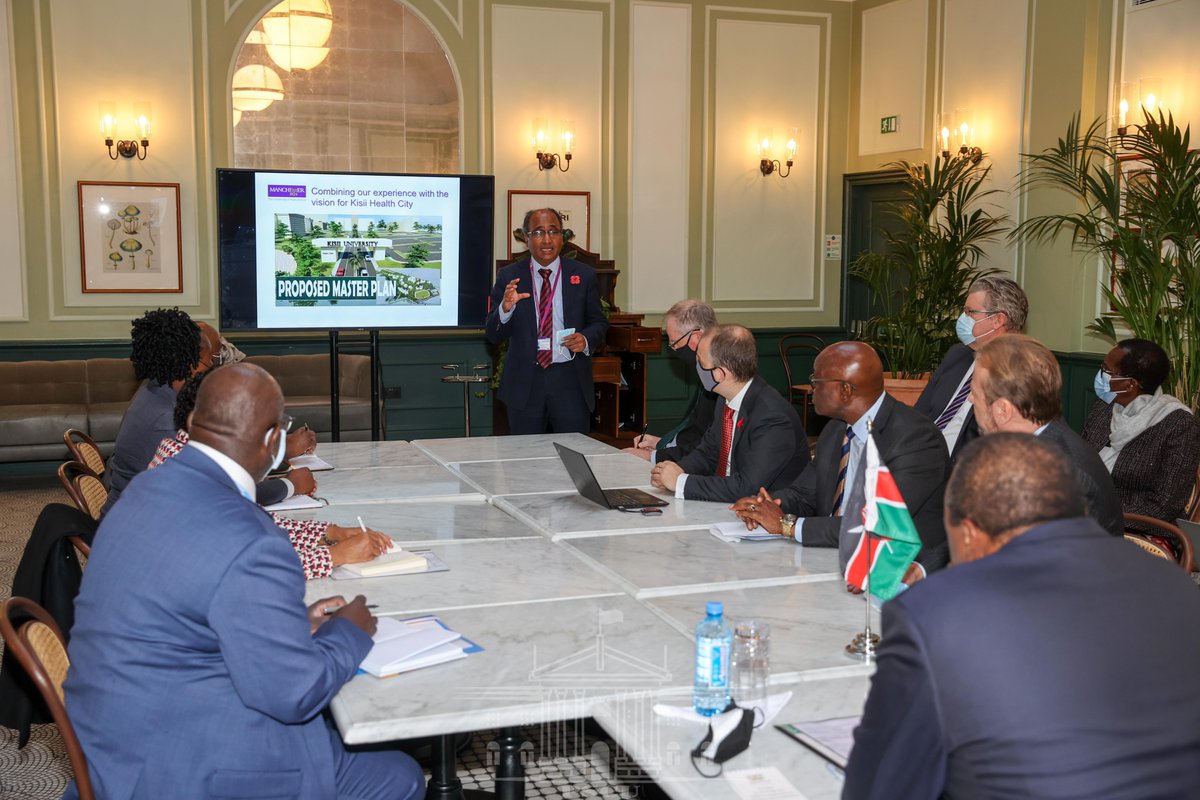 StateHouseKenya's tweet photo. 2/3 The KUKHA team briefed the Head of State on the progress of the implementation of the broad strategic partnership including the roll-out of the Jomo Kenyatta Scholarship programme and the building of a state-of-the-art training centre at Kisii University. https://t.co/iWBgS8Tmum
