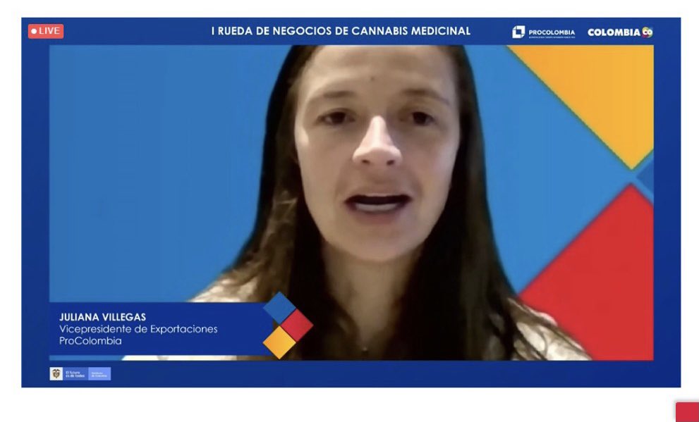 AuriPimiento's tweet photo. Hoy iniciamos la I Rueda de Negocios de Cannabis Medicinal @PROCOLOMBIACO @asocolcanna 32 compradores intls conocerán la oferta exportable de 67 exportadores colombianos con 280 citas de negocios @JulianaVillegas https://t.co/QV4vodSAjn