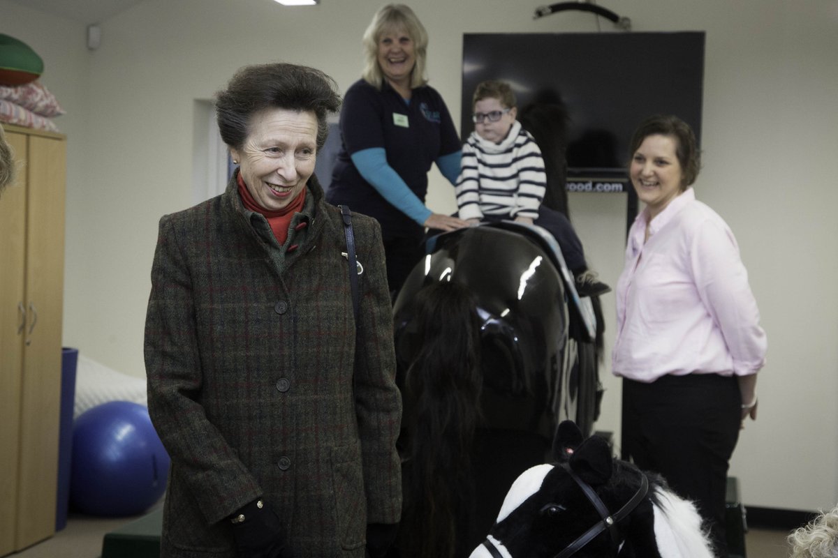 RDAnational's tweet photo. "I know your mum...do you know mine?". This is the moment that this photo was taken in an exchange with a young rider at @ClwydSRC  #HRH and all were very amused by this innocent question. 
#PrincessAnne #PrincessRoyal https://t.co/GquVOMN17e