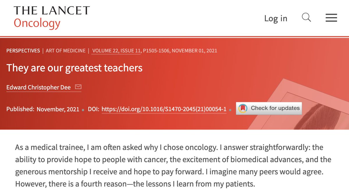 EChrisDee's tweet photo. Proud to share my Perspective in @TheLancetOncol, an exploration of the #lessons we are privileged to learn from our #patients with #cancer. 

They are our greatest #teachers.

@MSK_RadOnc @sloan_kettering @DanaFarber @harvardmed #Oncology #medtwitter

https://t.co/m04p8Ov0zH https://t.co/xdxXmWVcVq