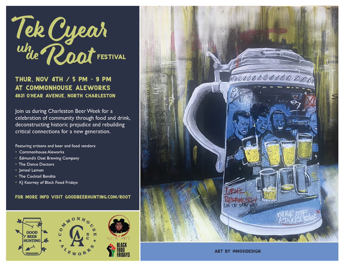 Brian Alberts (@brewed_culture) on Twitter photo The Tek Cyear uh de Root Festival is on Nov 4 at <a href="/commonhousesc/">Commonhouse Aleworks</a> as part of Charleston Beer Week. It's an evening of deliberate conversation, bringing together Gullah Geechee food vendors, artists, & leaders, as well as Charleston brewers to share history, experiences, and hopes. The Tek Cyear uh de Root Festival is on Nov 4 at <a href="/commonhousesc/">Commonhouse Aleworks</a> as part of Charleston Beer Week. It's an evening of deliberate conversation, bringing together Gullah Geechee food vendors, artists, & leaders, as well as Charleston brewers to share history, experiences, and hopes.