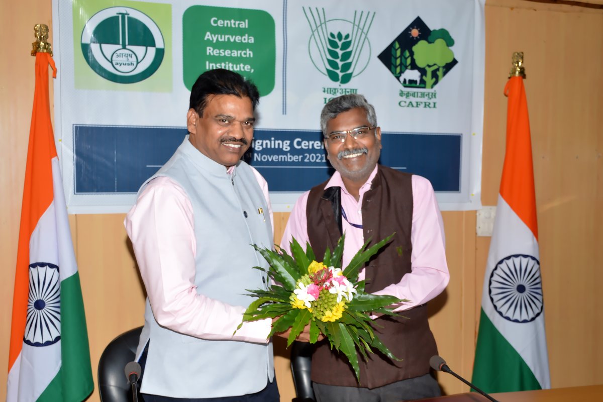 IcarCafri's tweet photo. @icarindia @arun703 #icar #icarcafri #MOUSigningCeremony #ethnoforestry #livlihoodpromotion #NationalAyurvedaDay #AyurvedaDay https://t.co/VgxPCtxgy6