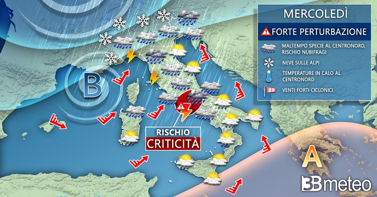 3BMeteo's tweet photo. ⚠️#AllertaMeteo domani #3novembre 
➡️https://t.co/yyaXCaOwlb https://t.co/a7oIR34bLa
