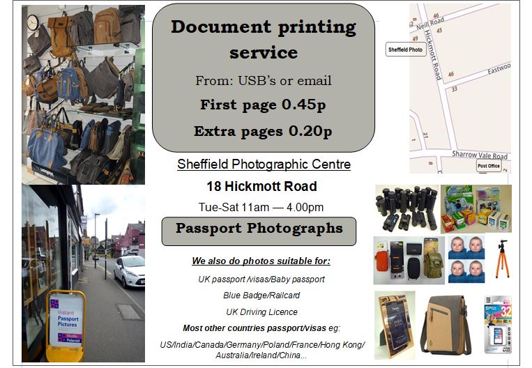 sheffphotoctre's tweet image. Need a quick document/label/bill printing out? Bring to our shop on a USB stick, and we will print it for you. Suitable for small jobs only. 18 Hickmott Rd S11. Tue-Saturday 11am - 4pm.
#DocumentPrinting #sheffield @SheffLocal @promderby2 #hickmottroad #print #EcclesallRoad
