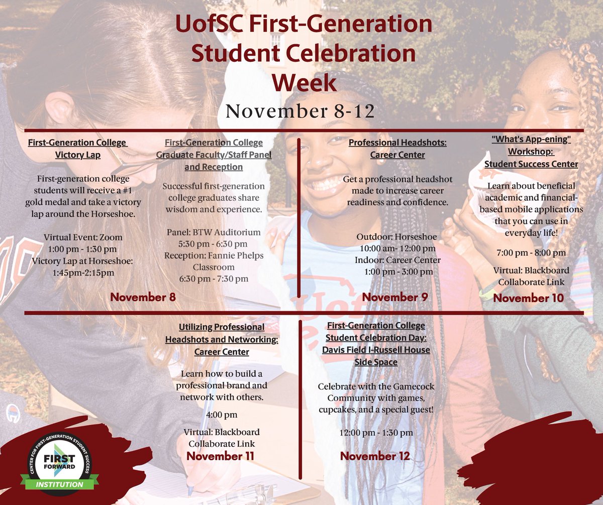 Get Excited!! UofSC’s first-gen student celebration is next week! #UofSCFirstGen #CelebrateFirstGen sc.edu/about/offices_…