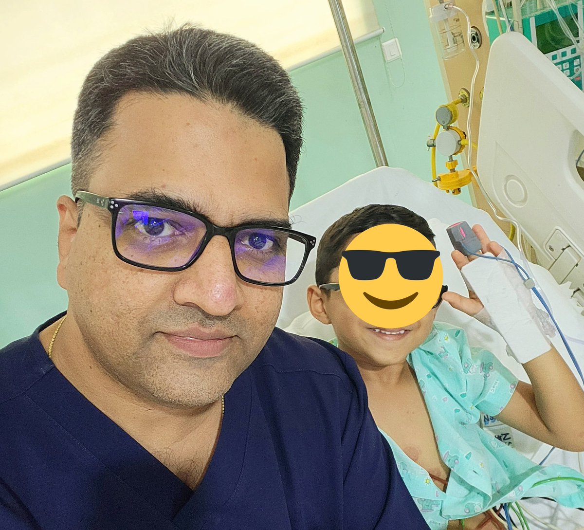 DrDeepakKrishn1's tweet photo. Nothing is more satisfying than treating small kids. 6 year old boy in whom I did percutaneous Device closure (non surgical) of an Atrial septal defect today morning. This is 3 hours after procedure. #MedTwitter #Cardiotwitter #HoleInHeart #congenital #Pediatric https://t.co/xPsK47t0rk