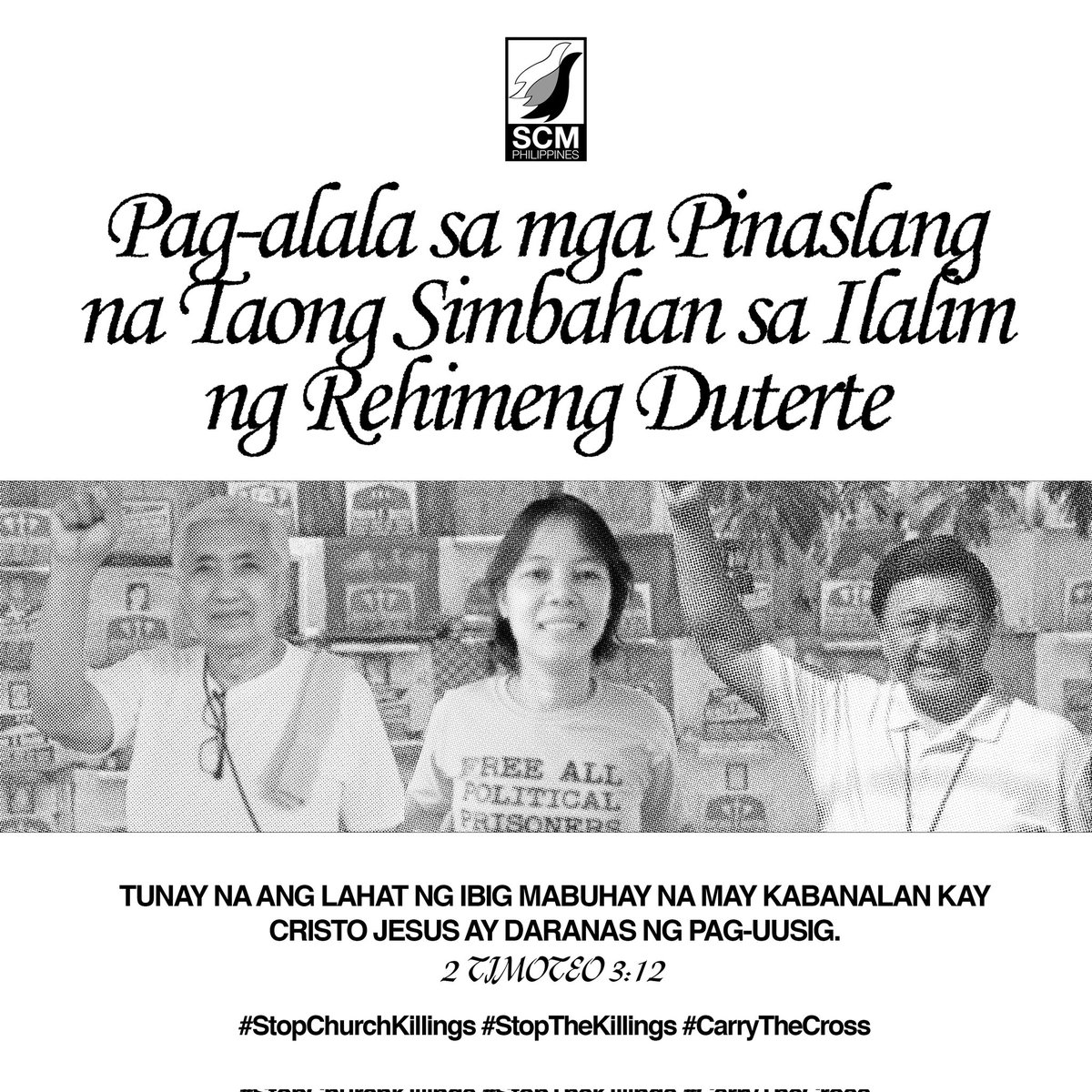 SCMPhilippines's tweet photo. 2 Tim 3:12 Tunay na ang lahat ng ibig mabuhay na may kabanalan kay Cristo Jesus ay daranas ng pag-uusig.

Ngayong Araw ng mga Patay, inaalala ng Student Christian Movement of the Philippines ang mga pinaslang na taong-simbahan sa ilalim ng pasistang rehimeng Duterte. https://t.co/eIkQWy1tfs
