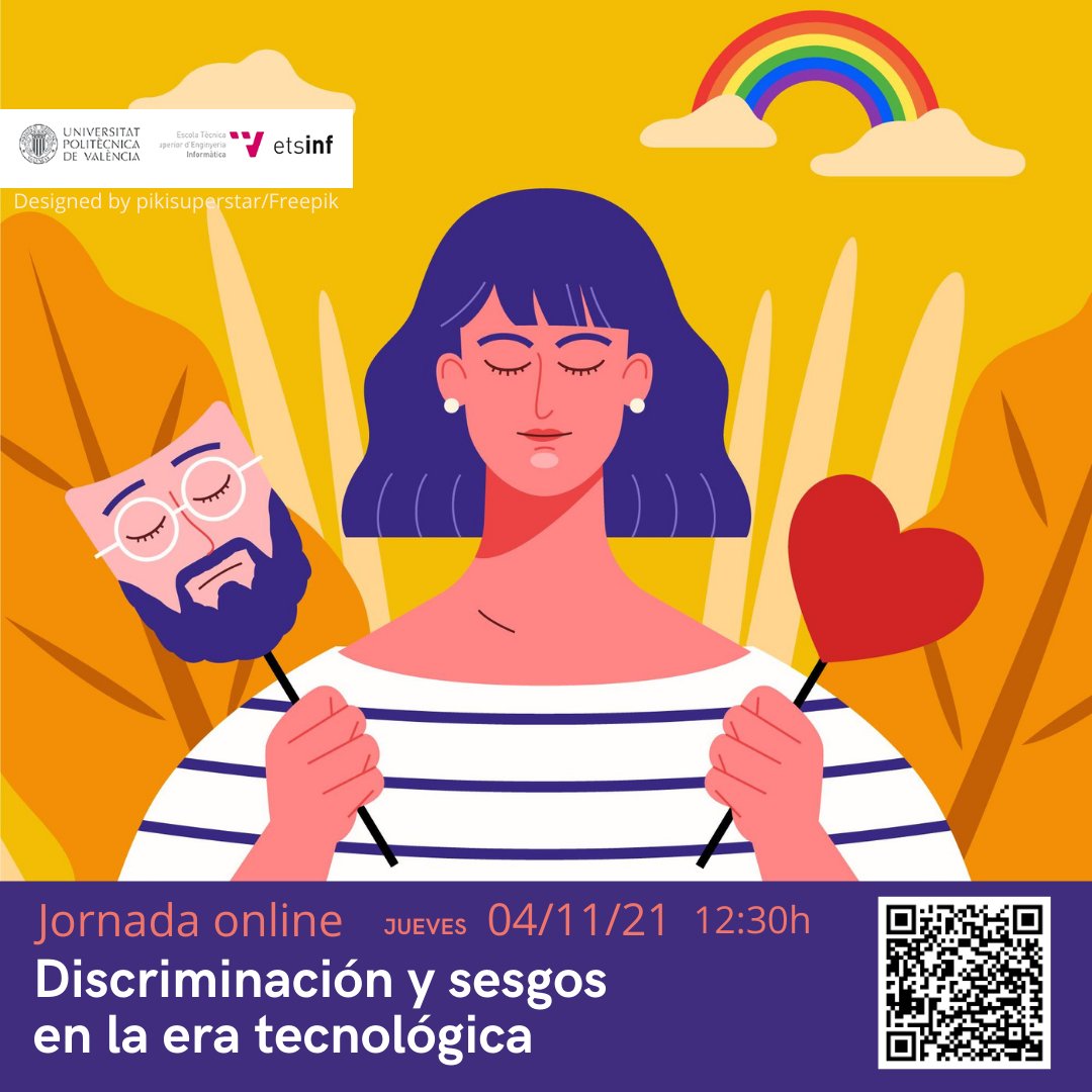 etsinfupv's tweet photo. ⚧ Jornada online gratuita sobre "Discriminación y sesgos en la era tecnológica"
⬇️  ⬇️  ⬇️
3️⃣ charlas de @GutierrezMiren, @Cao_Kaal e Inma Navarro 

📆 4/11/21
⏰ 12:30 a 14:30
📍TEAMS (el enlace se facilitará a quienes se suscriban)

⭐Inscríbete 👉https://t.co/dFYRhqOiKV https://t.co/SWp7o1DV8s