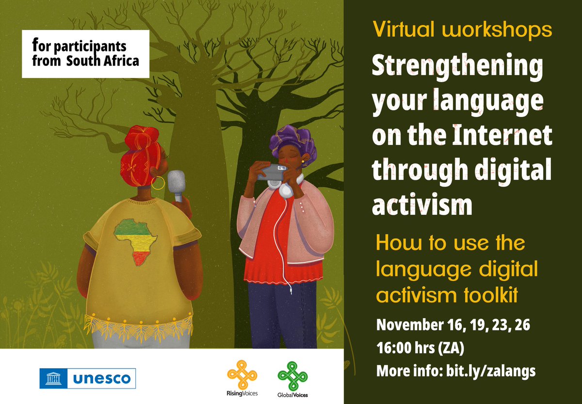 [Open call for participation] Language digital activism workshops for native or heritage speakers or users of Indigenous, minority, or low-resourced languages of South Africa led by @SiyaMasuku &amp; <a href="/blossomozurumba/">Blossom Ozurumba-Ehiarinmwian</a> 

Info bit.ly/zalangs

Deadline to apply Nov. 6, please RT