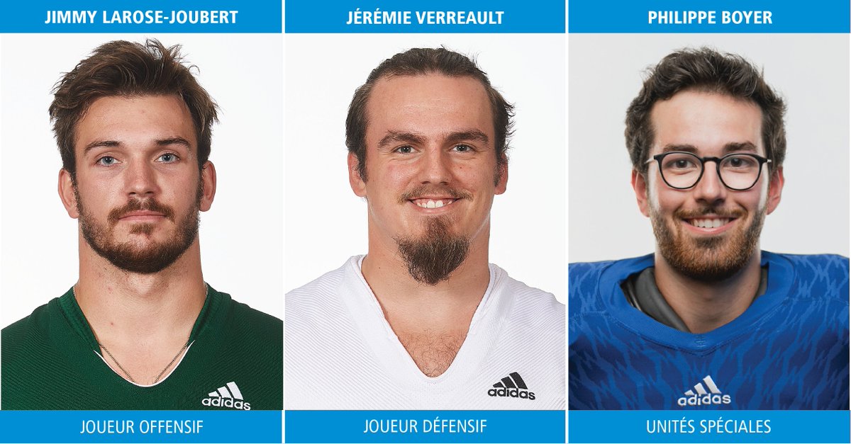 RSEQ1's tweet photo. [FOOTBALL UNIVERSITAIRE 🏈]

Voici les étudiants-athlètes au football universitaire :

⭐️Jimmy Larose-Joubert, @VertetOr
⭐️Jeremie Verreault, @VertetOr 
⭐️Philippe Boyer, @Carabins 

Bravo !

#RSEQ #FootRSEQ #sport #éducation #fierté https://t.co/k1i1MlefYf