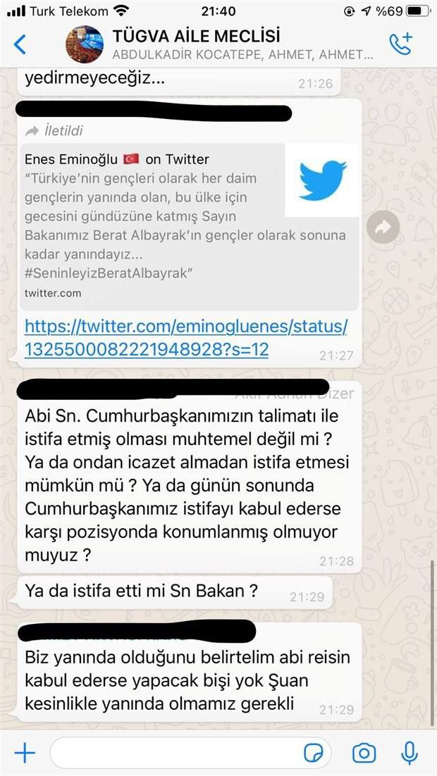AtlanticHaber's tweet photo. Berat Albayrak istifa ettiği gün TÜGVA grubunda konuşulanlar; https://t.co/kAggvgOQKu