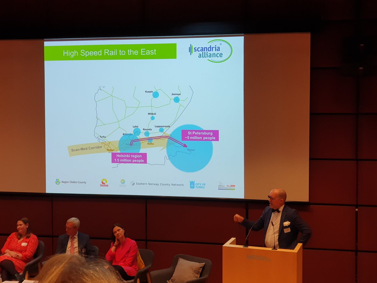 GrowthZoneFi's tweet photo. Regional Mayor Ossi Savolainen @OssiSav at #ScandriaAlliance General Assembly in #Berlin: fast train connections between #Helsinki, #Turku and #Tampere  are important in the near future. But also connections to #StPetersburg and #Tallinn. https://t.co/po9ZyNyImR