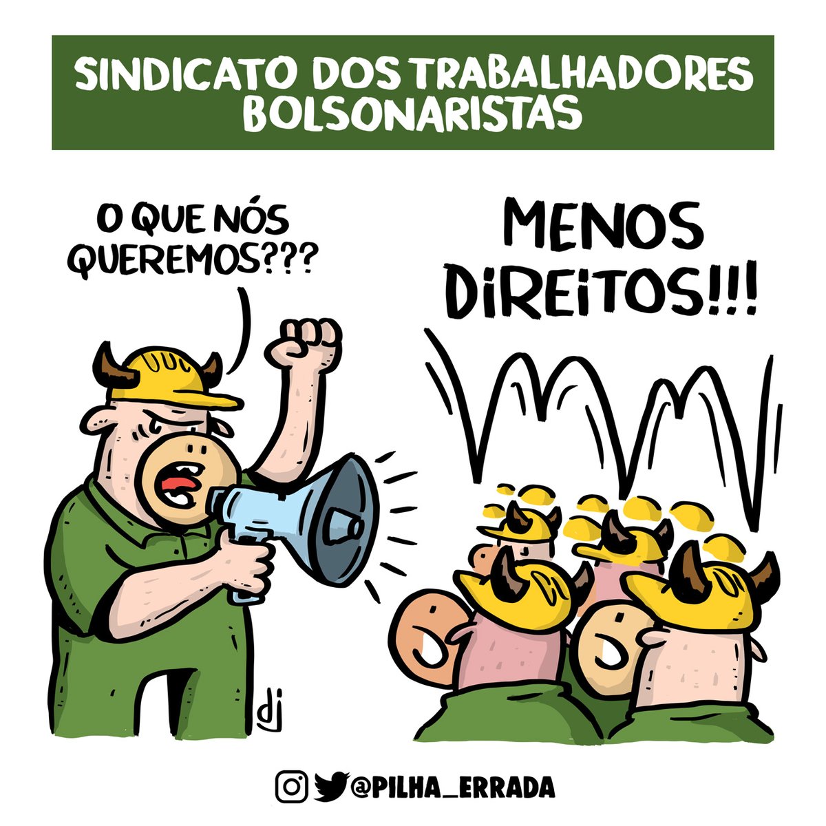 pilha_errada's tweet photo. SindiBozo, deixando os patrões mais felizes.
#cartum #cartoon #cartoonart #charge #chargepolitica #comic #comicart #humor #humorbr #humorbrasil #pilhaerrada #sindicato #trabalhadores #sindicatodostrabalhadores #bolsonaristas #bolsominions #direitostrabalhistas #forabozo https://t.co/WA2yQliwon