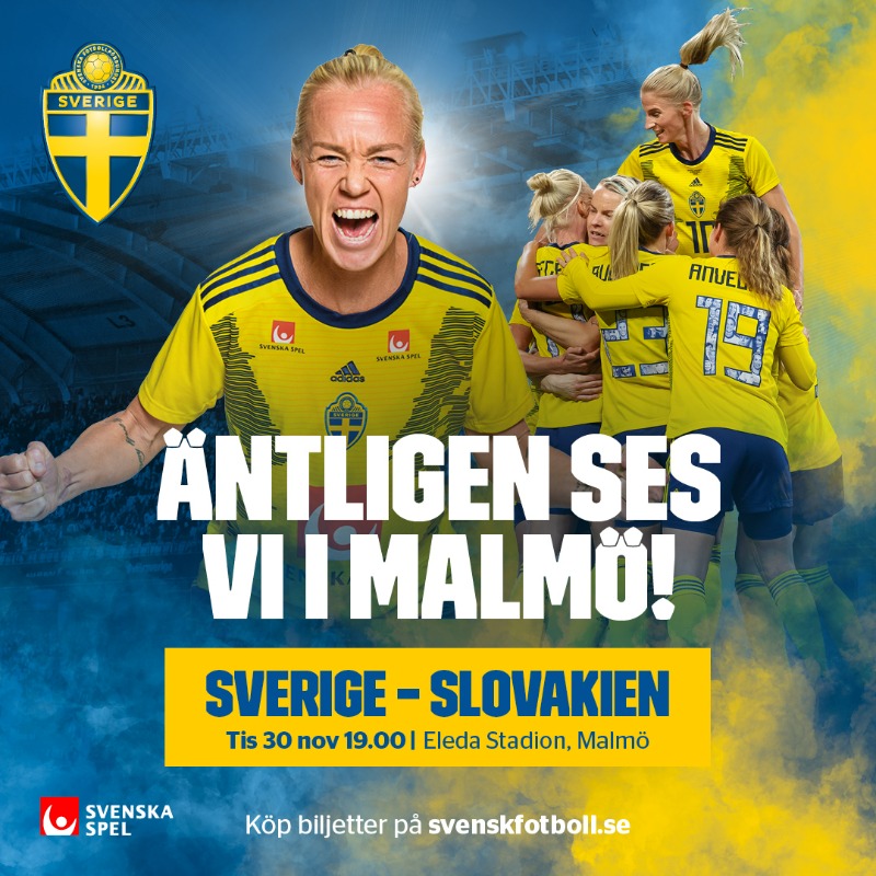 svenskfotboll's tweet photo. 🚨 Nu finns biljetterna till VM-kvalmatchen i Malmö ute till försäljning! 🚨

Damlandslaget möter Slovakien i sista matchen för året den 30 november. Spelplats är Eleda Stadion i Malmö och nu kan du köpa biljetter 🙌🇸🇪
