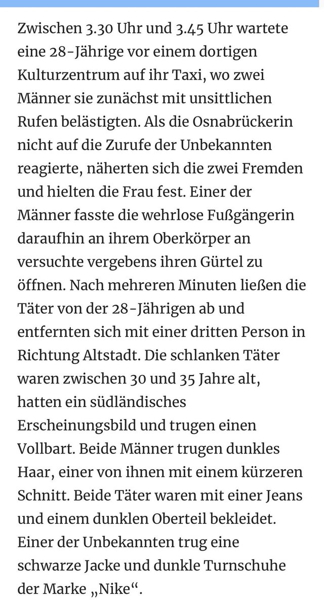 Wo bleiben in #osnabrück die #menschenketten?
#fassungslos #genetischerabfall #vergewaltigungsversuch #abschieben #ShameOnYou #frauenrechte #sicherheit #übergriff #dreckspack
