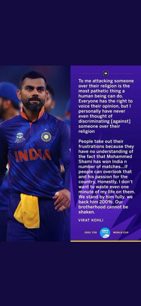 Simi_butt12's tweet photo. The man who gave so much to India,won a number of matches,the reason of India's strong team is getting threats.Isthis what India do with its citizens?The man who never said wrong to any religion is getting threats to support his Muslim team mate.What r u doing India? 
#viratkholi https://t.co/Hq1Vzn5Whn