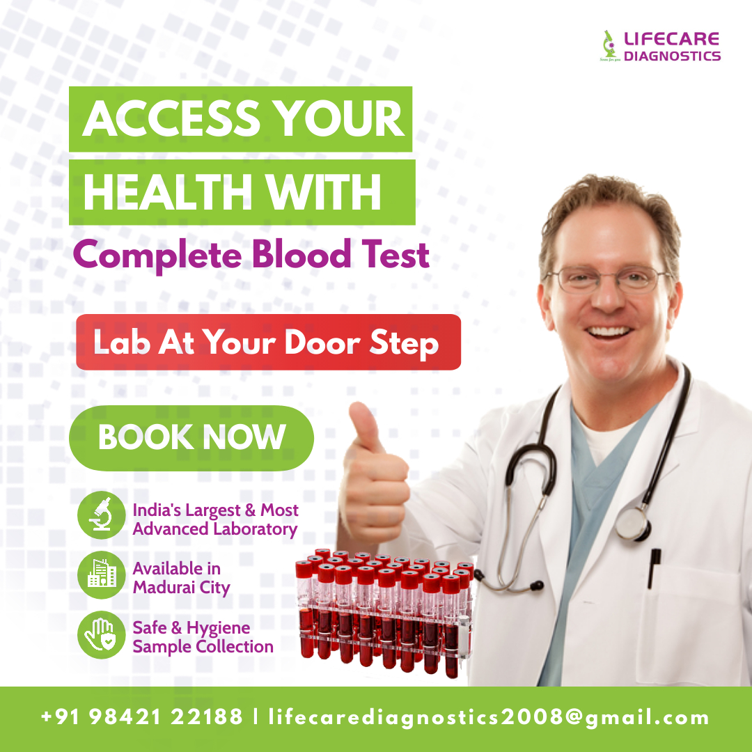 Access your health with a complete blood test
-India's largest & most advanced laboratory
-Available in Madurai city
-Safe and Hygiene sample collection

Book An Appointment Now

Call Us: +91 98435 22188
Email: lifecarediagnostics2008@gmail.com

#completebloodtest #cbctest