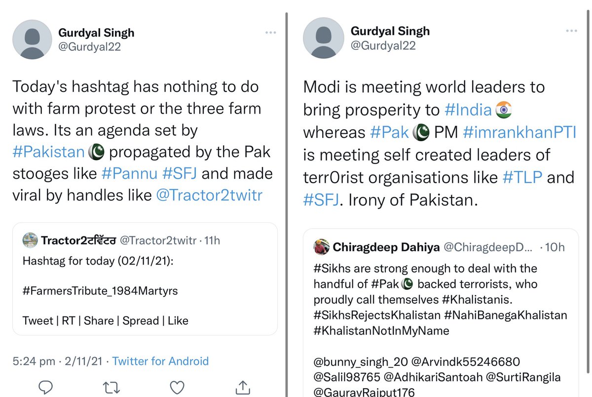 Tractor2twitr's tweet photo. Someone please teach sanghis how to create ‘fake’ accounts which atleast should look legitimate.

So fake @Gurdyal22 today’s hashtag is #FarmersTribute_1984Martyrs &amp; we stand by it.

Free Tip: We never write ਗੁਰਦਿਆਲ as Guryal, its Gurdial (even Google knows it) https://t.co/QovRR2l9E4