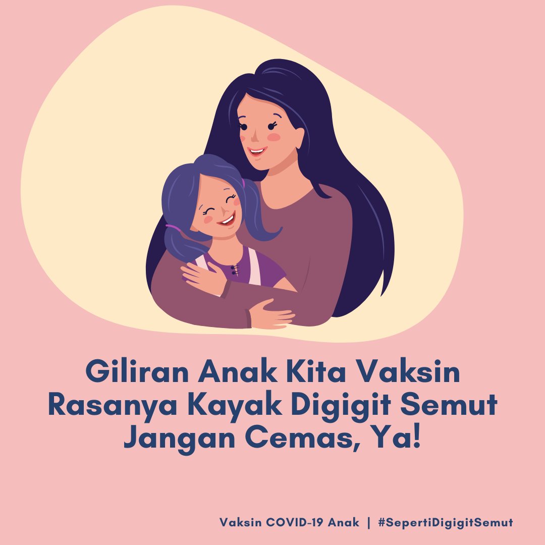 PopyWulanda's tweet photo. Giliran Anak Kita Vaksin
Rasanya Kayak Digigit Semut
Jangan Cemas, Ya!
Vaksin COVID-19 Anak
#SepertiDigigitSemut https://t.co/ca0Gzm3J44