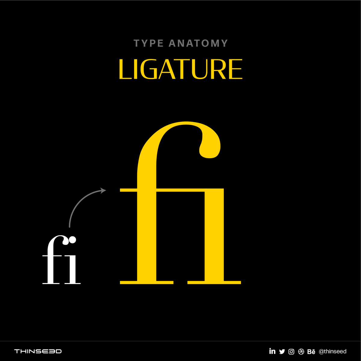 ThinSeed's tweet image. Ligature:
Two or more letters combined into one character make a ligature.

Some standard ligatures include fi, fl, ff, ffi, ffl, and ft.
.
.
.
.
.
#ligatures #learnwiththinseed #typography #learntypography