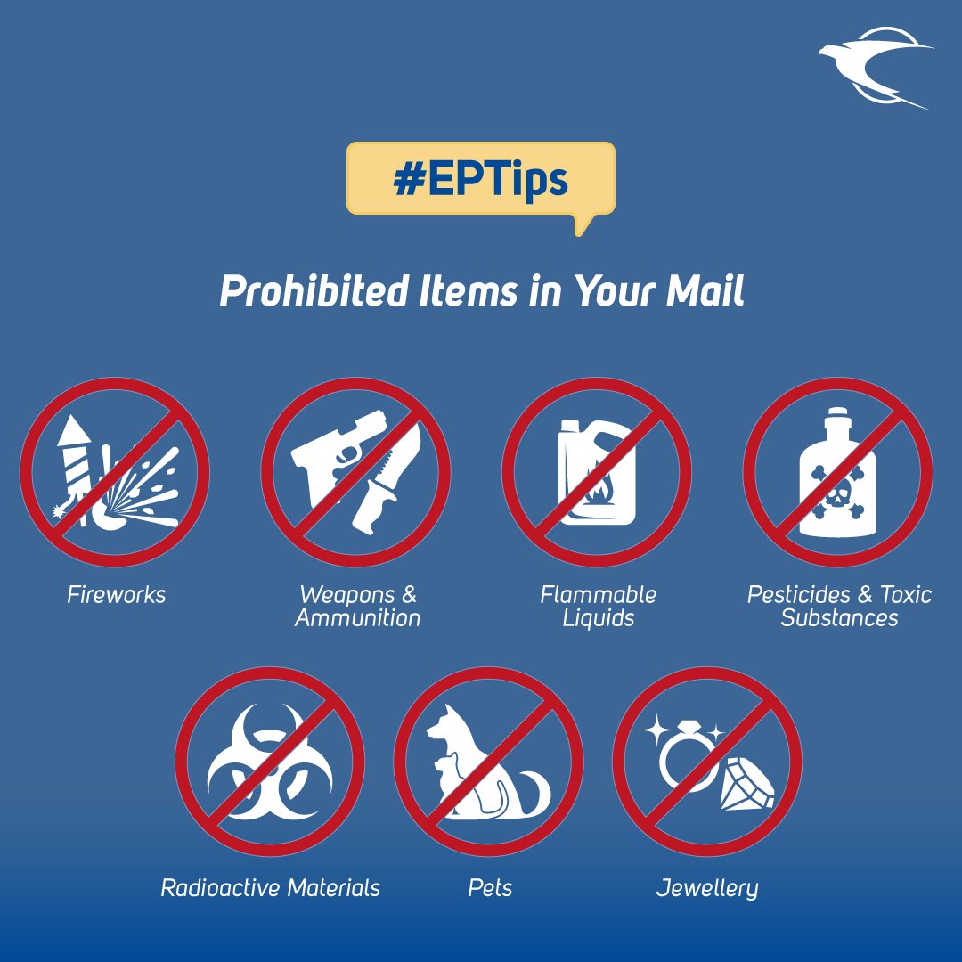 EmiratesPostUAE's tweet image. Find out which items are prohibited to be shipped via postal services.

#EmiratesPost #EPTips
