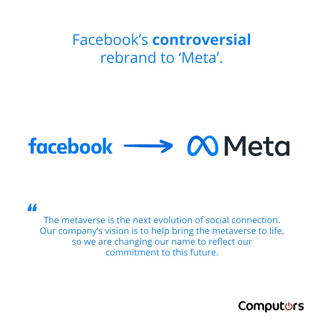 computors's tweet photo. Facebook is changing its brand to 'Meta'. Is this the future of social connectivity? Or is this the beginning of a Sci-Fi movie where we are all trapped in a virtual space and forget about the outside world? I guess we'll find out...

#facebook #meta #socialmedia #virtualreality https://t.co/1d4XTEYjp3