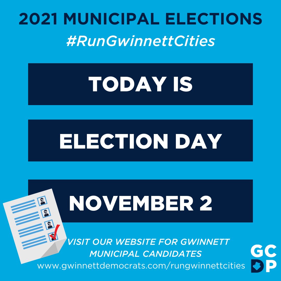GwinnettDems's tweet photo. Have you voted yet? If not, TODAY is your last chance to vote in municipal elections! Visit "My Voter Page" to check your municipal polling location. https://t.co/tXZQgVkqdz https://t.co/G3uDUGpwWD