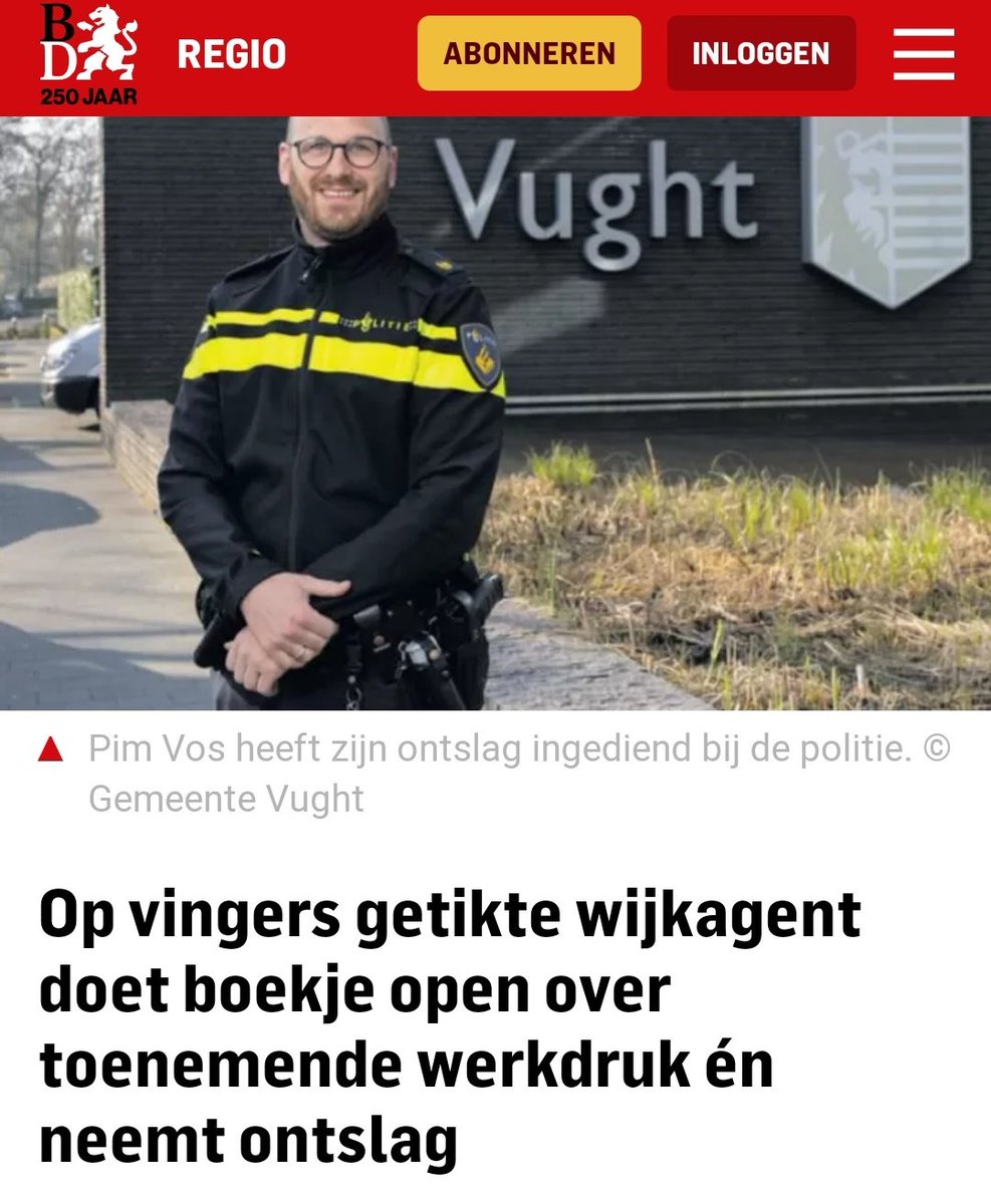 Op vingers getikte #wijkagent doet boekje open over toenemende werkdruk én neemt ontslag. 
Hij uitte eerder felle kritiek op de #coronamaatregelen en veroorzaakte daarmee veel ophef. Hij doet nu een boekje open over de toenemende werkdruk bij de #politie. bd.nl/den-bosch-vugh…