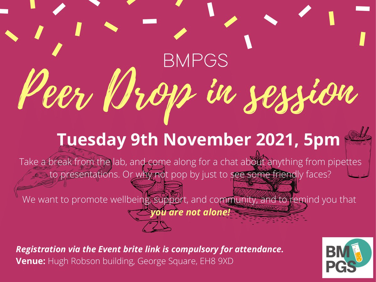 EdBMPGS's tweet photo. Come along and have a friendly chat with some of your fellow postgraduate students! 💬

📍Where? Hugh Robson building, George square, EH8 9XD 

⏰ When? Tuesday 9th November 2021, 5pm

🎟 Please follow the link below to get your ticket; https://t.co/9IqINOVoLx

See you there! https://t.co/BkOkmy5XPV