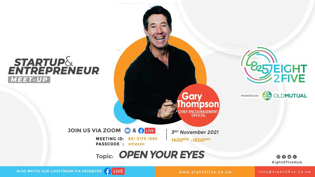 eight2fivehub's tweet photo. Excited to host Gary Thompson,a seasoned entrepreneur who runs one of Zim’s largest Marketing &amp; Advertising groups, @G_T_Associates

A special guest will also join Gary from USA &amp; ONE lucky entrepreneur will WIN a lunch date with Gary at Valdermeers so be sure to join this meetup https://t.co/ersy4jtzBN