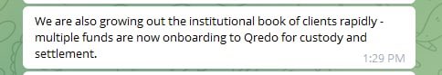 From the $QRDO AMA with <a href="/JoshGoodbody/">Josh | Warden</a> 

“Multiple funds are now on-boarding Qredo for custody and settlement” 

I will remind ppl there is NO OTHER service doing what Qredo does, the announcements are going to keep rolling, don’t expect price to stay at sub $20 for long…