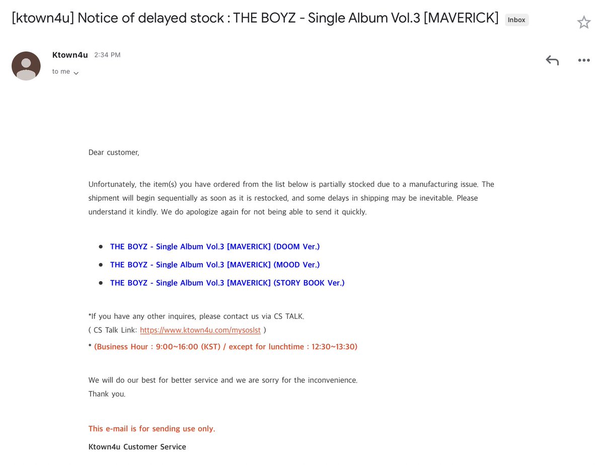 TheBScribblesPH's tweet photo. #TheBSPHUpdates ❤️📢
— Ktown4u announced delayed stock for The Boyz [MAVERICK] due to a manufacturing issue. Please anticipate delays on our date of arrival and shipment as well. Thank you! https://t.co/fF1HQW0SW4