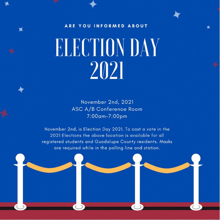 TLU_CSL's tweet photo. Good morning, Bulldogs! It’s Election Day! Voters who are registered in Guadalupe County can vote in the A/B Conference Room from 7-7. If you need help finding your polling place, contact a member of the TLU Voting Team! #TLUVotes https://t.co/qgJiJUsQLf