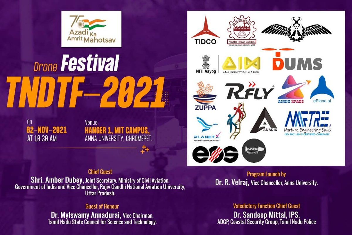 airosspace's tweet photo. Do more than dream; Work
Participation of Airosspace R&amp;D in drone festival,TNDTF-2021 at MIT Campus,Anna University
#drone #festival #dgca #uav #airosspace #training #mapping https://t.co/0HuzpygDxf