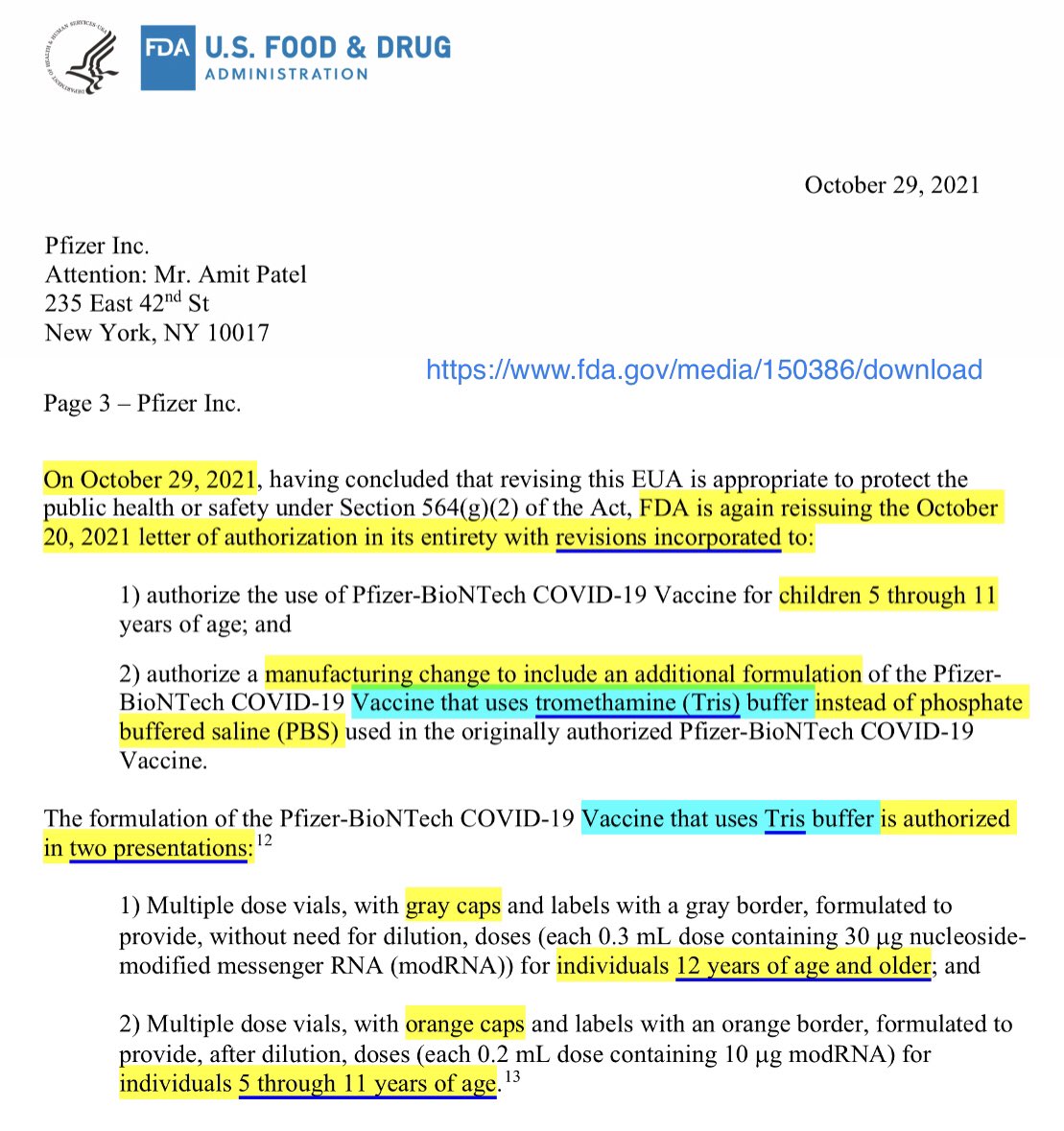 birb_k's tweet photo. New Pfizer ingredient 29 Oct 2021: TROMETHAMINE, kids 5-11 and also everyone else. FDA LOA for EUA ages 5-11 also included a change to manufacturing to include this new element. For awareness.
FDA LOA: https://t.co/4BP6xVbCwF
DRUG INFO: https://t.co/KEkke3cnWK https://t.co/jt6d7mqW12