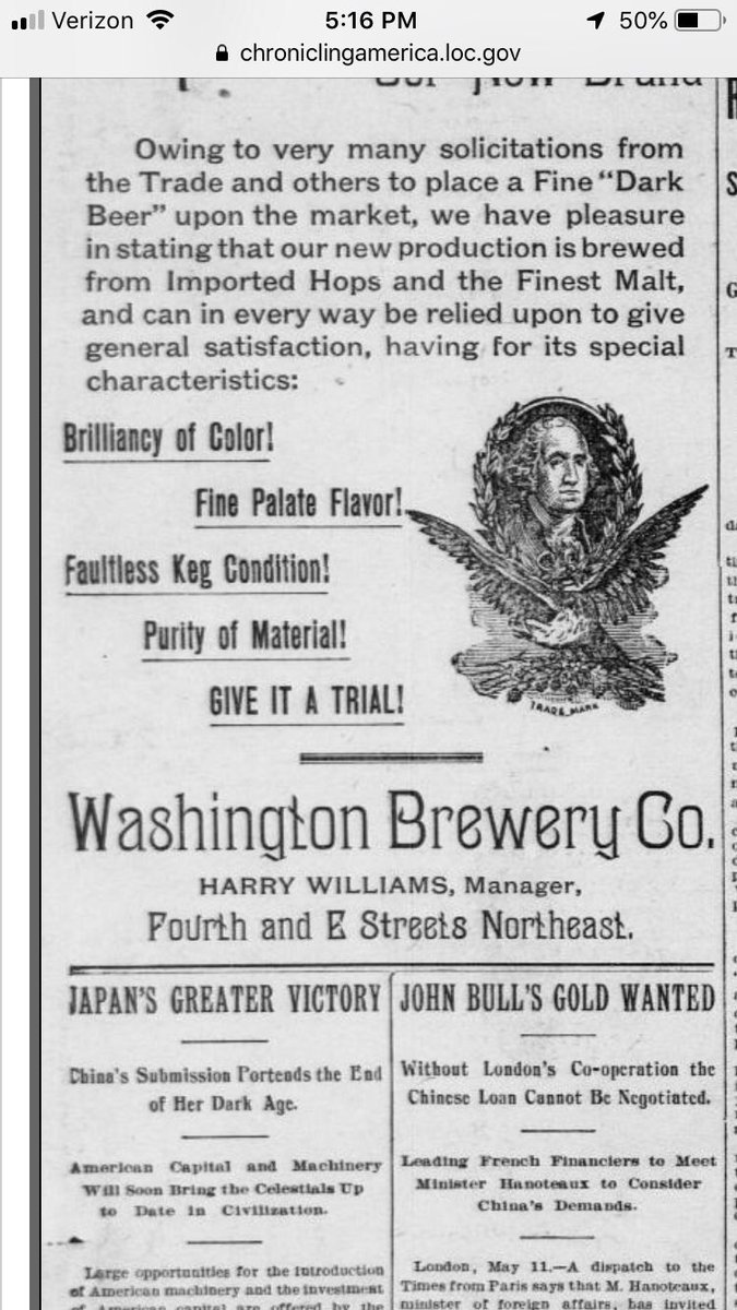 LostLagers's tweet photo. For a wee bit more #beerhistory here’s how GW looked on a local beer brand (4th and E NE) pre-prohibition days (after his 25th bday) #dcbeer #lager #preprohibition https://t.co/Vf3Qv8B3Gu