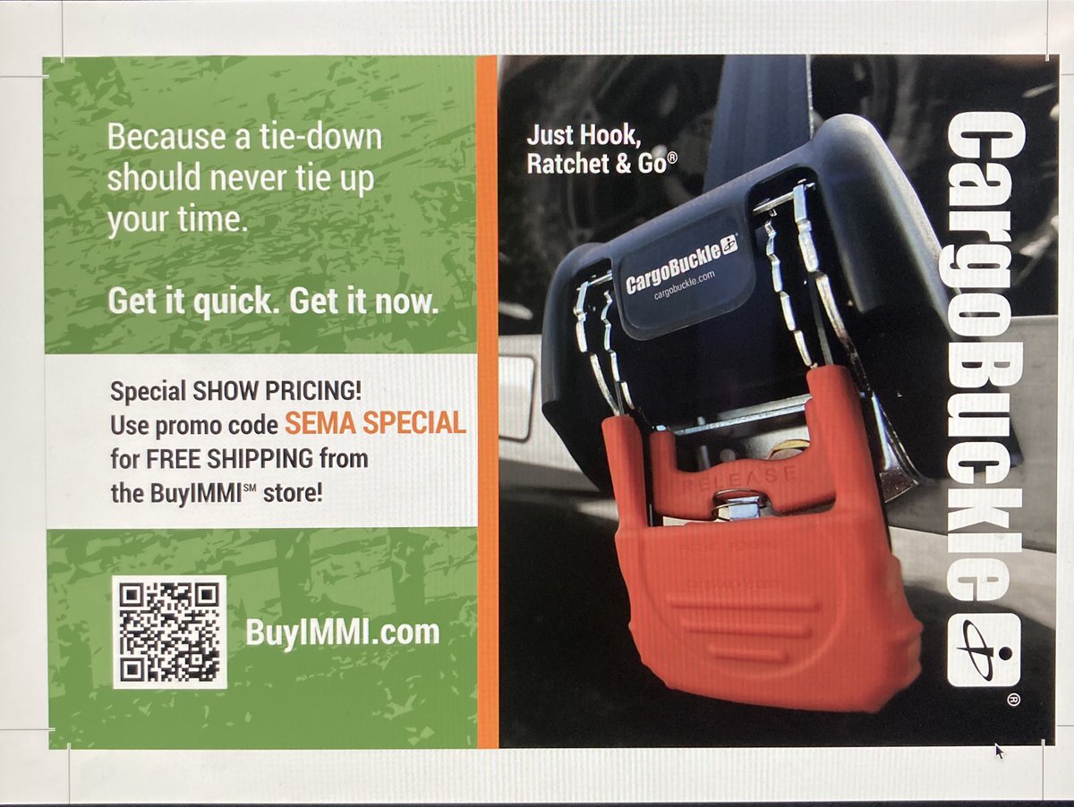 BuyIMMI's tweet photo. Secure Your Adventure with CargoBuckle. The best, fastest, and easiest retractable ratchet tie-down. 
Come see us at SEMA for a demo or buy online at https://t.co/N3bv1Ipn7a. Use coupon code SEMA Special for Free Shipping. #sema #semashow #cargobuckle #freeshipping #tiedown https://t.co/N9e5jflOTq