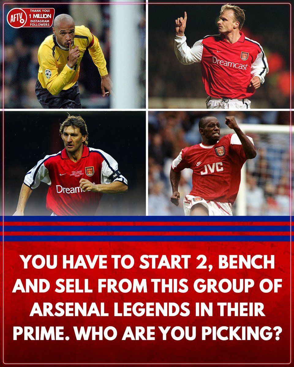 AFTVMedia's tweet photo. Tough choice, who makes your team out of Henry, Bergkamp, Adams and Wright? 👀

#Arsenal #AFC #Invincibles https://t.co/wigjtizLWV