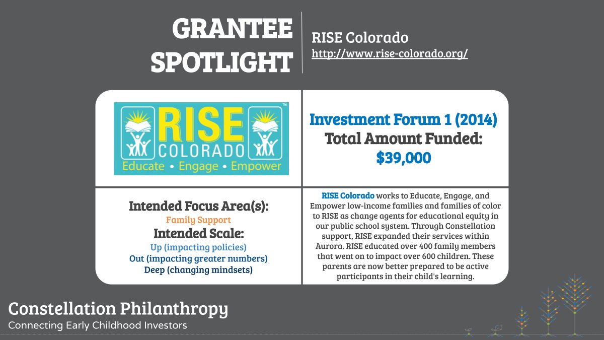 Curious who the FIRST ever grantee was for Constellation? <a href="/RISEColorado/">RISE Colorado</a>! Constellation supported RISE in 2014 to scale their work, which serves to Educate, Engage, and Empower low-income families and families of color to RISE as change agents for educational equity.