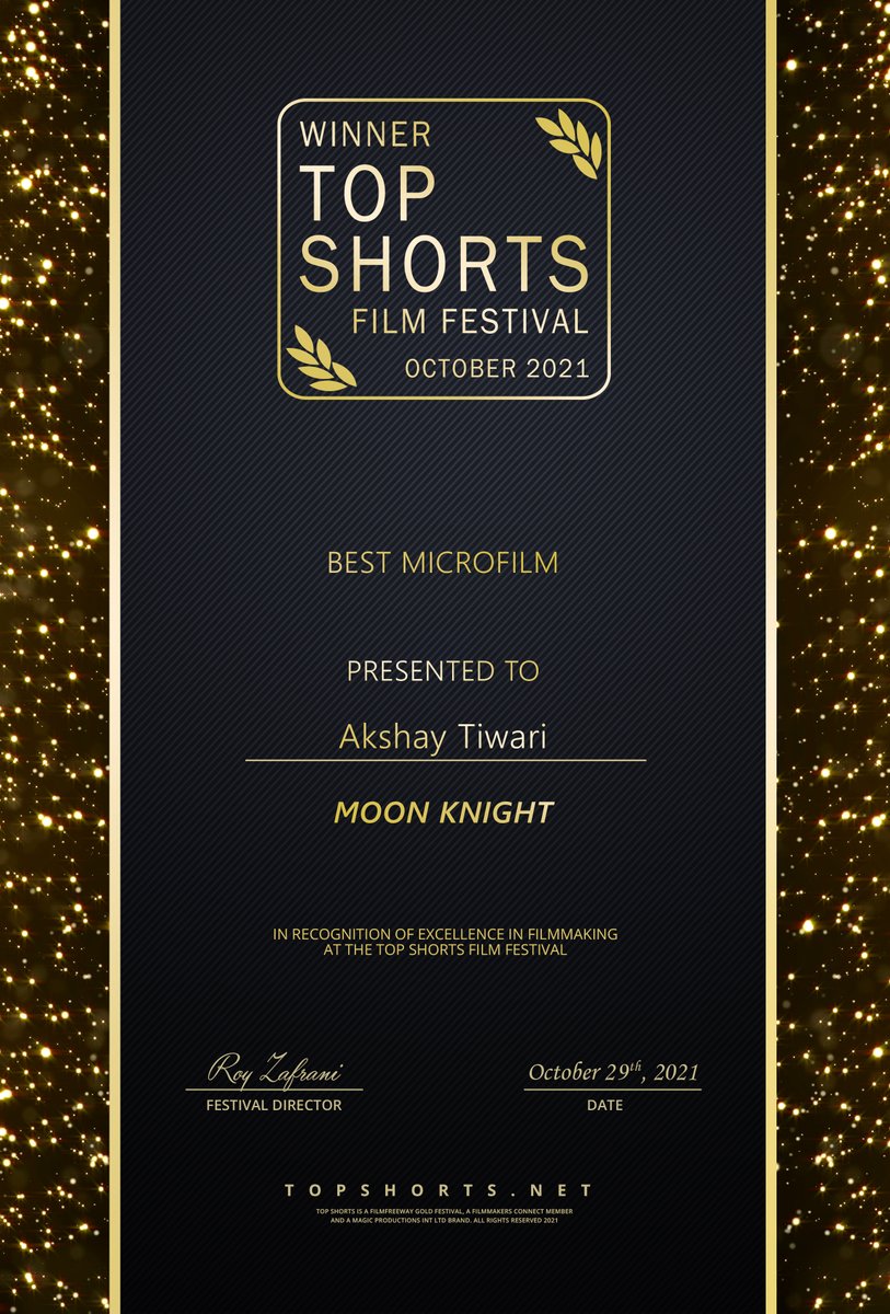 Thank you @TopShorts !! Incredibly honored to have Moon Knight be a part of the festival. 

#shortfilm2021 #cgi #motiondesign #3D #Marvel #MoonKnight #comics