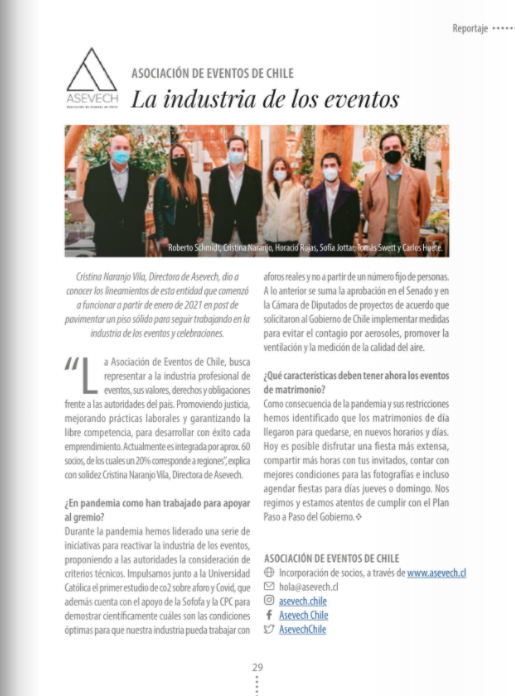AsevechChile's tweet photo. Los invitamos a leer la última edición de la revista digital "Sí, acepto" que incluye un reportaje a nuestra Asociación de Eventos de Chile @AsevechChile, los propósitos de la agrupación y nuestra labor junto a la industria profesional de eventos. 
https://t.co/X1RrghZ6vx https://t.co/gD9ueH1YQd