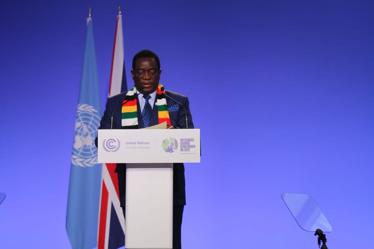 MOTHI_ZIMBABWE's tweet photo. Today,the Minister @METHI_Zimbabwe Hon N.M. Ndhlovu joined the President  @edmnangagwa at a historical event organised by UN #COP26(World Leaders Summit) in Glassgow, UK to discuss and address challenges faced through climate change and to initiate partnership opportunities. https://t.co/vBCVfPyIp3