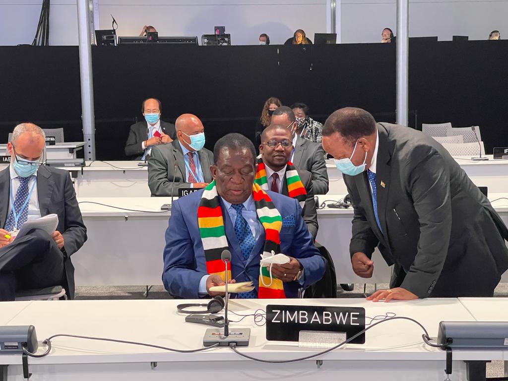 Today,the Minister @METHI_Zimbabwe Hon N.M. Ndhlovu joined the President  <a href="/edmnangagwa/">President of Zimbabwe</a> at a historical event organised by UN #COP26(World Leaders Summit) in Glassgow, UK to discuss and address challenges faced through climate change and to initiate partnership opportunities.